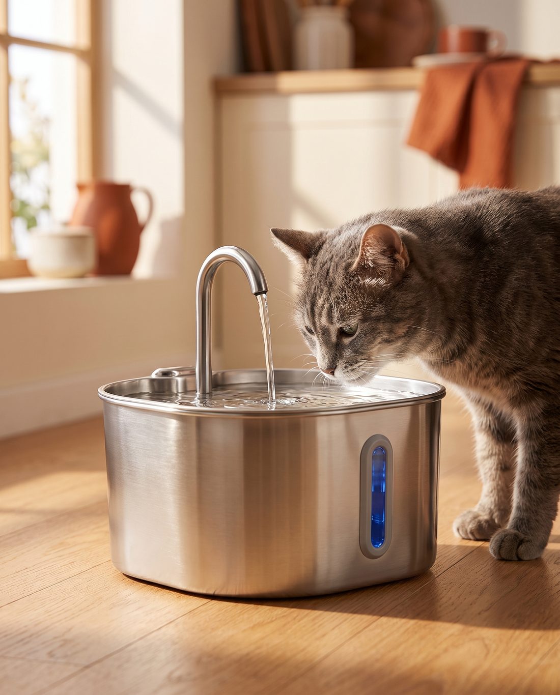 Senior cat drinking from the GentleFlow fountain