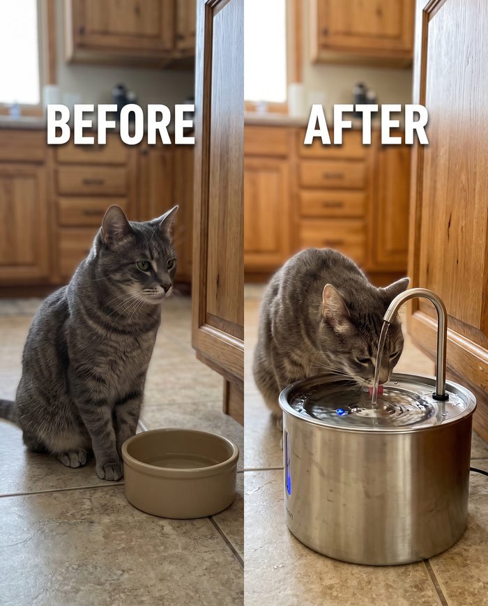 Before and after switching to the GentleFlow fountain