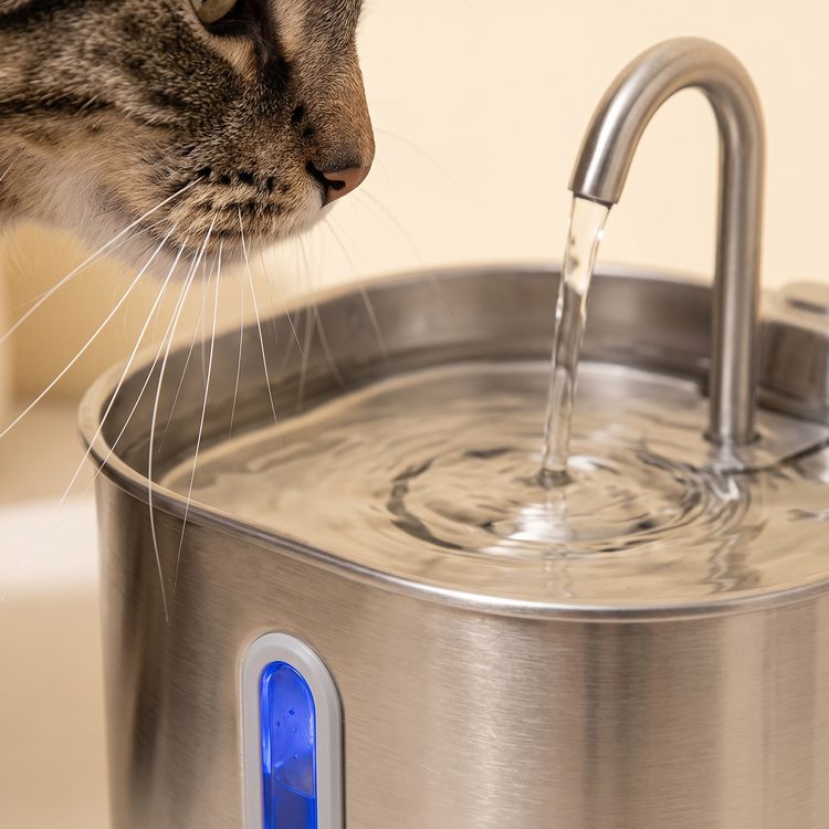 Close-up of the GentleFlow wide, shallow basin with a cat's whiskers